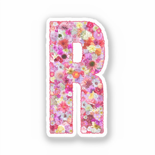 Adesivo Pink Botanical Monogram Floral Letter R Initial (Frente)