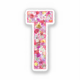 Adesivo Pink Botanical Monogram Floral Letter T Initial