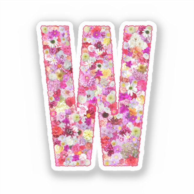Adesivo Pink Botanical Monogram Floral Letter W Initial (Frente)