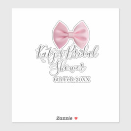 Adesivo Pink bow bridal shower name date pastel stylish te