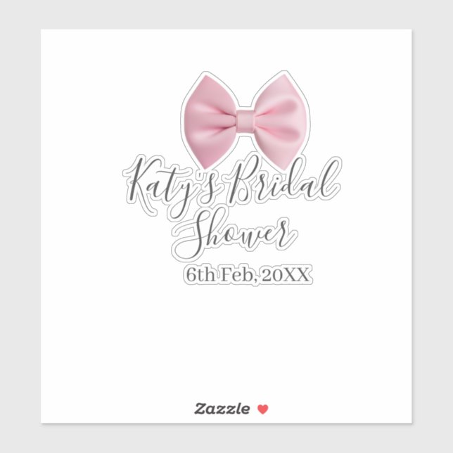 Adesivo Pink bow bridal shower name date pastel stylish te (Folha)