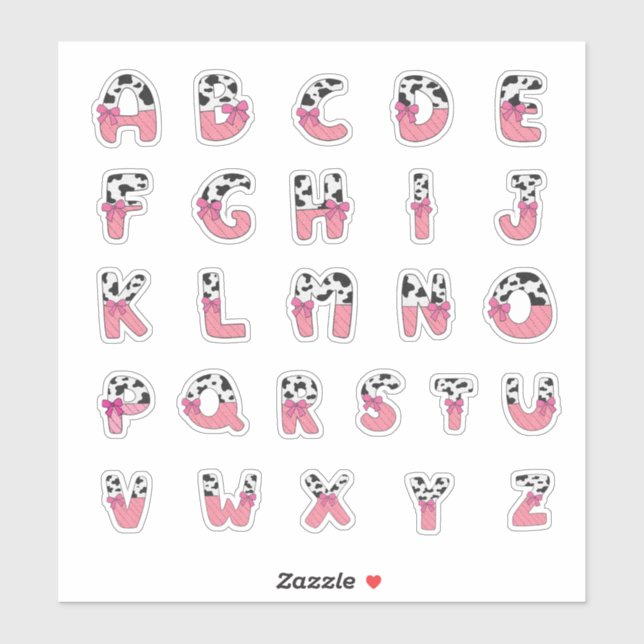 Adesivo Pink Coquette Cow Print Alphabet Cowgirl Letters (Folha)