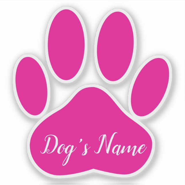 Adesivo Pink Dog Paw Print With Custom Name Personalized (Frente)