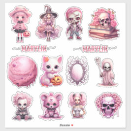 ADESIVO PINK GOTHIC HALLOWEEN PERSONALIZADO NOME CURSIVO