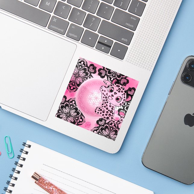 Adesivo Pink Leopard Harmonia flor da vida (Notebook com iPhone)