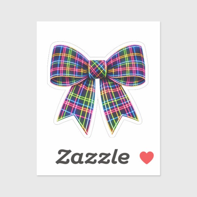 Adesivo Pink Neon Bow Tartan Ribbon Scottish Cute (Folha)