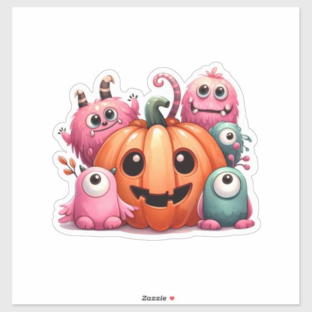 Adesivo pinkabetween fofinhos monstros e jack o'lantern ai (Folha)