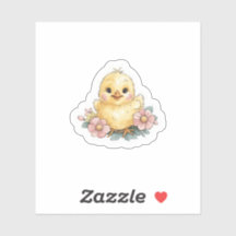 Pintinho amarelo com flores