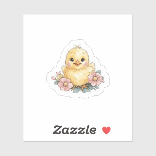 Adesivo Pintinho amarelo com flores (Folha)