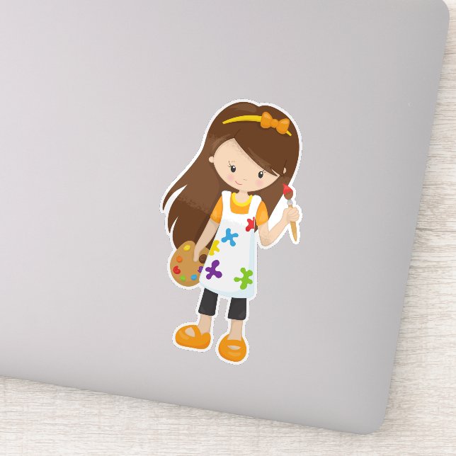 Adesivo Pintor, Pintura Artista, Garota Bonita, Cabelo Cas (Detalhe)