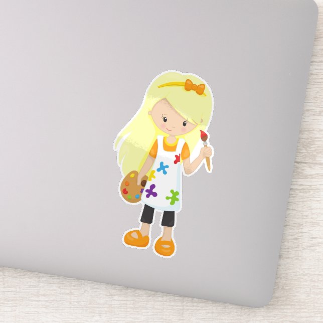 Adesivo Pintor, Pintura Artista, Garota Bonita, Cabelo Loi (Detalhe)