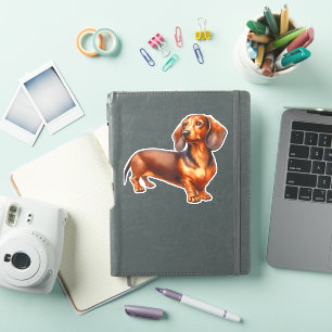 Adesivo Pintura De Dachshund - Pintura De Aquarela De Cach