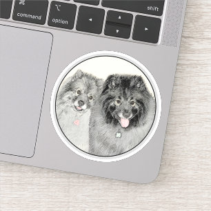 Adesivo Pintura de Keeshond, Mãe e Filho - Arte Original d