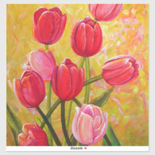 Adesivo Pintura de Tulipas Rosa e Vermelha