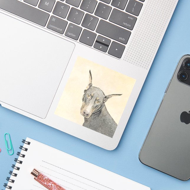 Adesivo Pintura Doberman Pinscher - Arte Original para Cac (Notebook com iPhone)