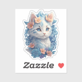 Adesivo Pintura em Aquarela de Gato Fofo com Salpicos Flor