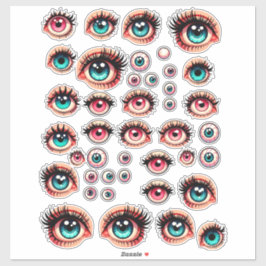 Adesivo pintura olhares de bonecas ilustrações coloridas a