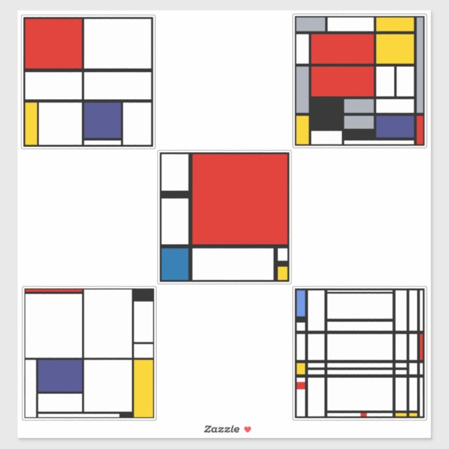 Adesivo Pinturas Modernas de Arte Piet Mondrian (Folha)