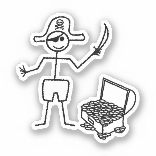 Adesivo Pirata Stickman Com Treasure Chest (Frente)