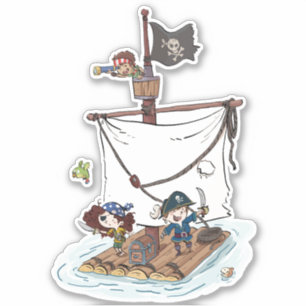 Adesivo Piratas Cujas Veleidades Velejam Em Raft Cartoon