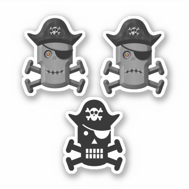Adesivo Pirate Robot Jolly Roger 3 Pack (Frente)