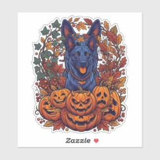 Adesivo Pitbull Azul Abóboras de Halloween Folhas de Outon