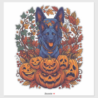 Adesivo Pitbull Azul Abóboras de Halloween Folhas de Outon