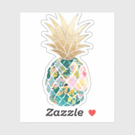 Adesivo PixDezines Dark Teal Aloha Pineapple, Faux Dourado