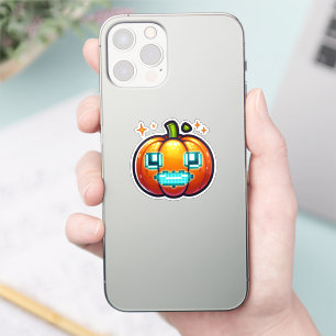 Adesivo Pixel Brilhante Pumpkin Vinil Retro Halloween