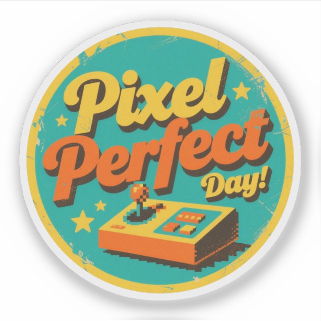 Adesivo Pixel Perfect Day Retro Gaming Design (Frente)