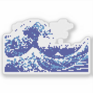 Adesivo Pixel Tsunami Blue 8 Bit Pixel Art
