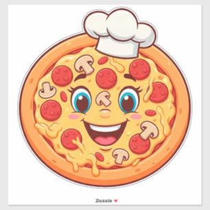 Adesivo Pizza de desenho animado feliz com pepperoni
