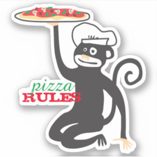 Adesivo Pizza macaco chef de chapéu comida regras de pizz