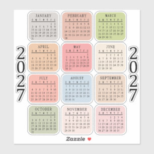 Adesivo Planejador de Calendário Micro 2027 Cor Pastel Buj