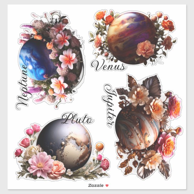 Adesivo Planetas e Flores VinilStickers Personalizam (Folha)