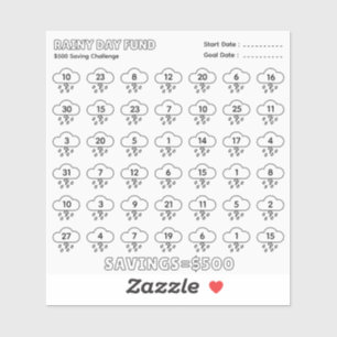 Adesivo Plano de Orçamento Desafio do Fundo Rainy Day de 5