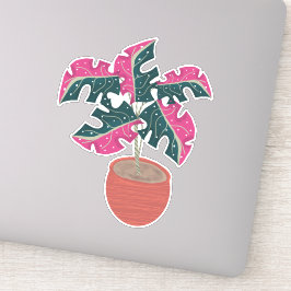 Adesivo Planta Monstera Rosa Desenhada à Mão