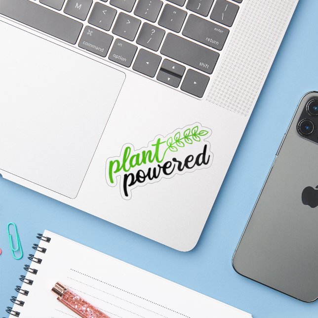 Adesivo Planta Powered, Vegan (Notebook com iPhone)