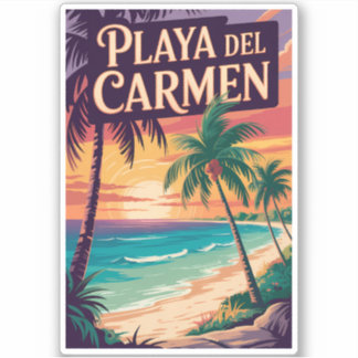 Adesivo Playa del Carmen Illustration Travel Art Vintage