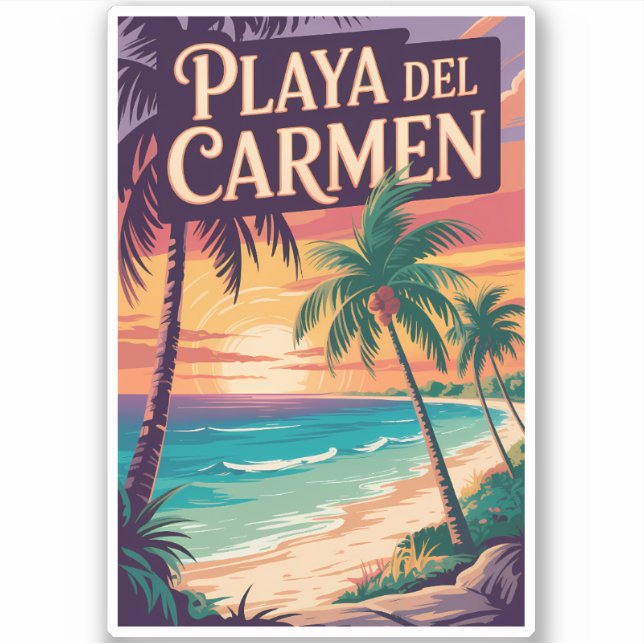 Adesivo Playa del Carmen Illustration Travel Art Vintage (Frente)