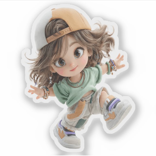 Adesivo Playful Cap Girl – Premium Chibi Art Sticker (Frente)
