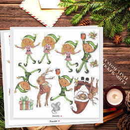 Adesivo Playful Elves and Dynamic Santa Poses Custom Cut