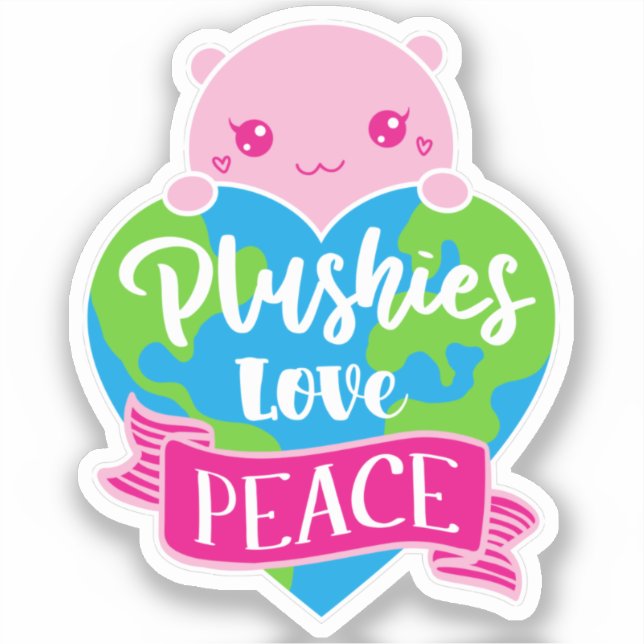 Adesivo Plushies Love Peace | Terra do Coração de Kawaii C (Frente)
