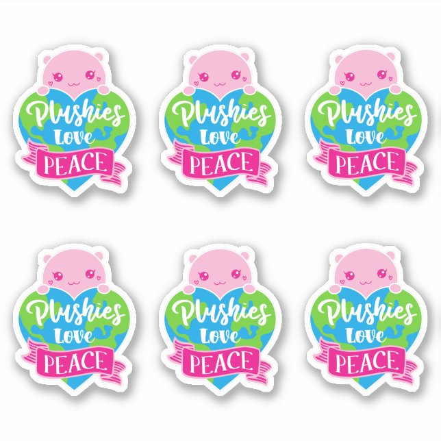 Adesivo Plushies Love Peace | Terra do Coração de Kawaii C (Frente)