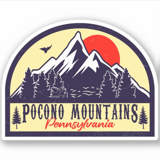 Adesivo Pocono Mounts PA Retro Sunset Souvenirs (Frente)