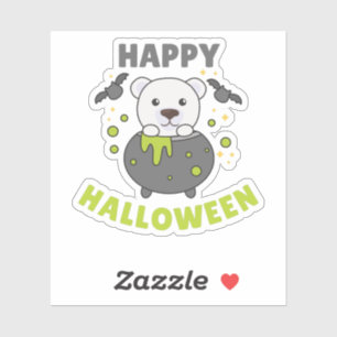 Adesivo Polar Bear Feliz Halloween Cauldron Bat