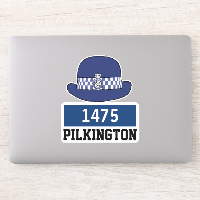 Adesivo Policial britânico Policial Hat com Nome e Número (Computador)