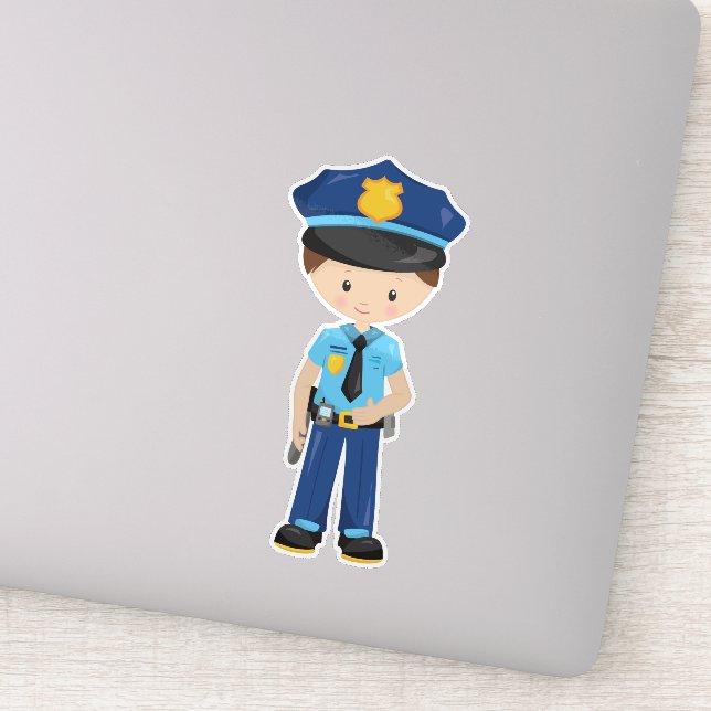 Adesivo Policial, Policial, Policial, Cabelo Marrom (Detalhe)