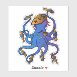 Adesivo Polvo de Bebado Pirata e Garrafas de Rum Náuticas