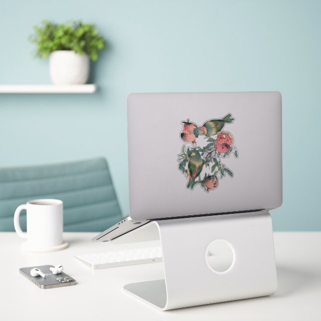 Adesivo Pomegranato Frutas e aves (Laptop na mesa)